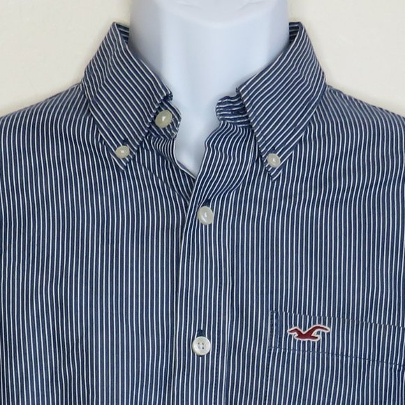 Hollister* Men's Long Sleeve Button Down Curved Hem Stripe Dress Shirt~ Size XL - Picture 12 of 13
